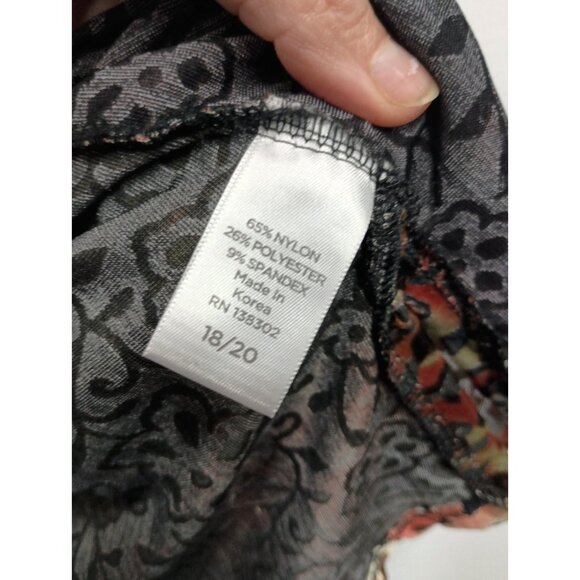 Avenue Womens BOHO Whimsygoth Top 18/20 Red Floral Velvet Burnout Bell Sleeve - Picture 8 of 11